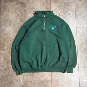 VTG Jerzees Super Sweats 1/4 Zip Green Embroidered Made In USA Mens Sweatshirt